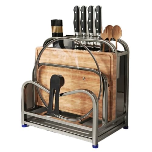 Stainless Steel Cutting Board Stand, Knife Holder, Knife Storage, Pot Lid Stand, Chopstick Holder, Space-Saving, Breathable, Rust-Resistant, Multifunc