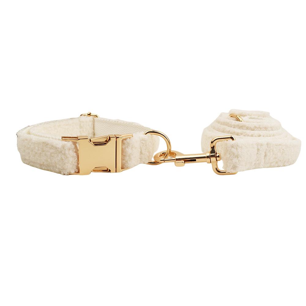 White Teddy Fleece Dog Collar & Leash Set with Custom Engraving