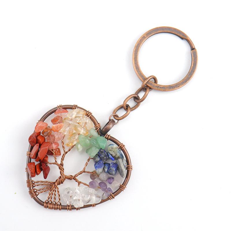 Vintage Natural Gravel Crystal Love Life Tree Keychain Heart-Shaped Keychain Bag Pendant K07