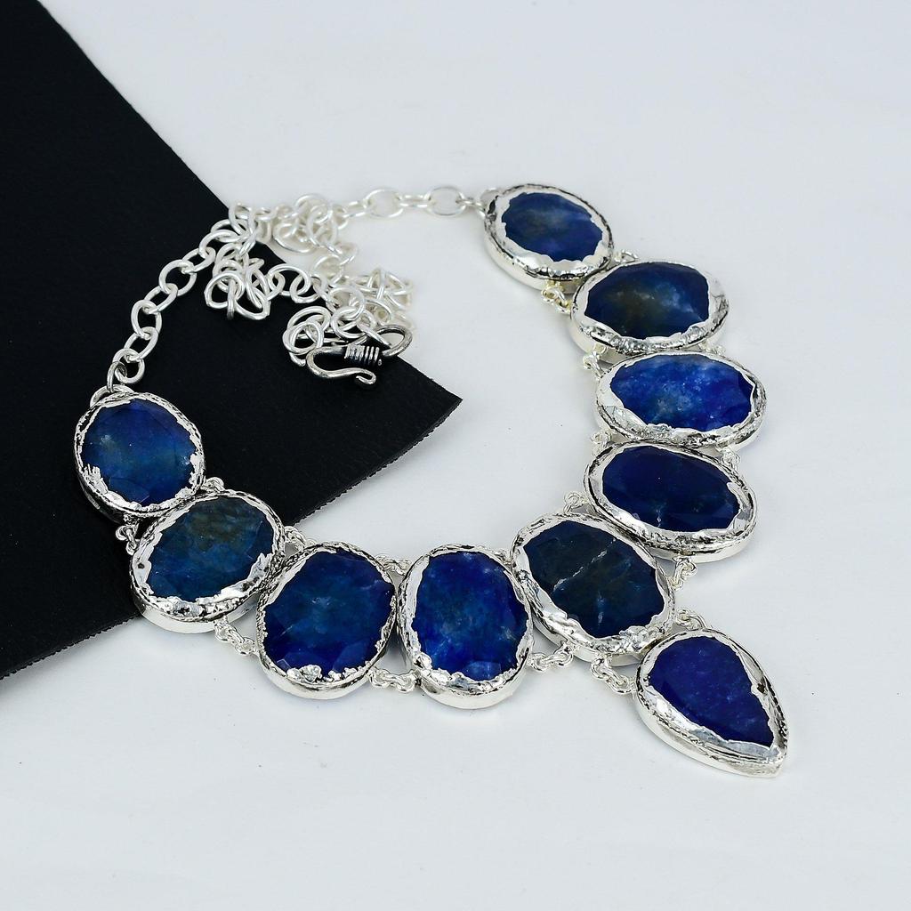 Blue Sapphire Gemstone Handmade 925 Sterling Silver Electroform Necklace, Blue Sapphire Silver For Wife Unisex Necklace, Wadding Gifts