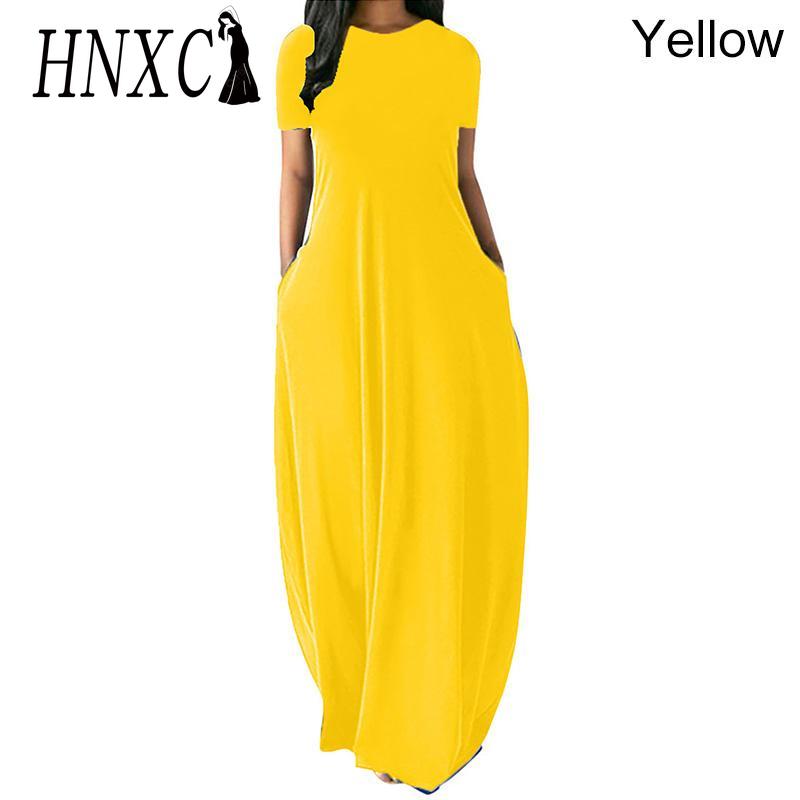HNXC Women Casual Loose Long Dress O-Neck Short Sleeve Summer Beach Dress Elegant Party Dress