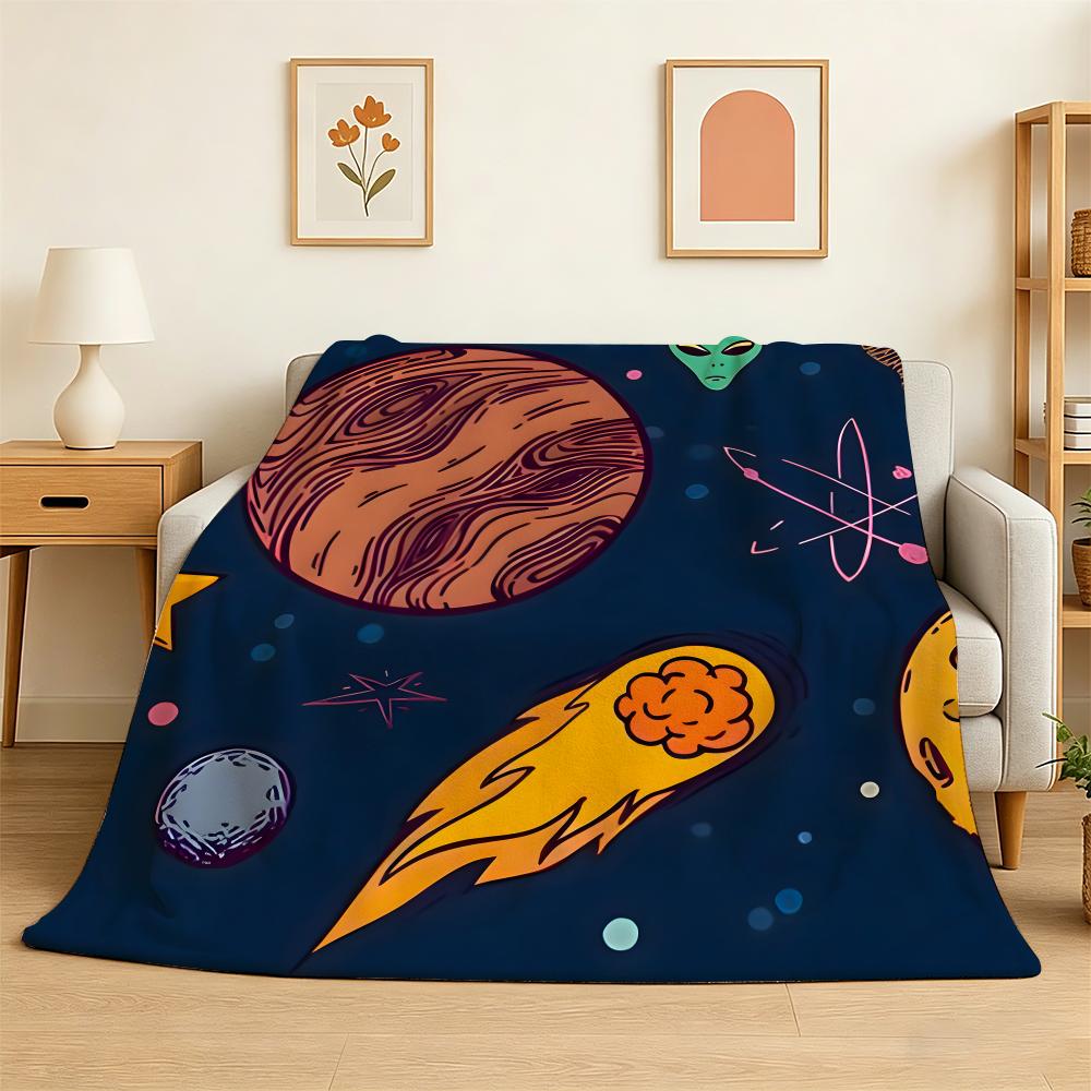 Outer Space Spaceship Astronaut Rocket Throw 240g Lightweight Flannel Blanket, Soft Skin Throw Blanket for Sofa Bedroom