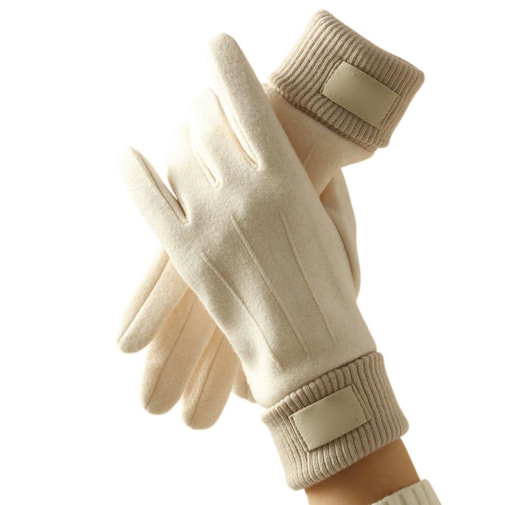

Thickened Winter Cashmere Touch Screen Gloves for Women Warm Windproof Cold Protection Full Finger Outdoor Cycling Woolen Mitten бежевий