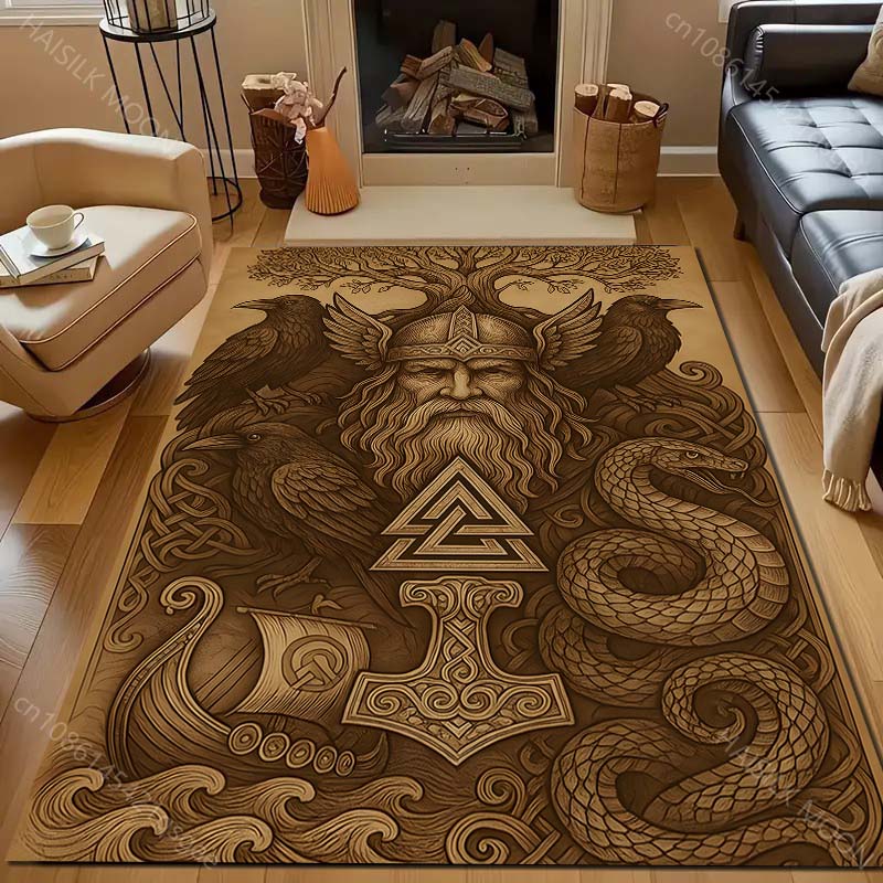 Retro Viking Print Carpet for Bedroom Living Room Bedside Sofa Floor Mat Modern Home Decor Area Rug Large Size Machine Wash