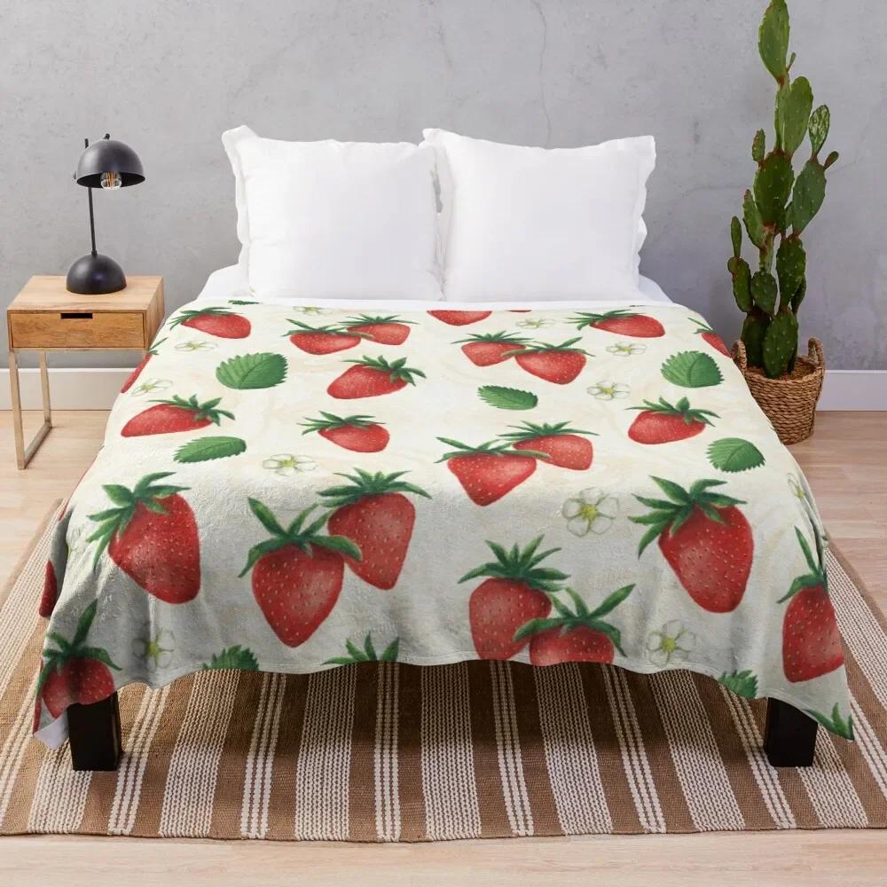 Fresh Strawberry Fruit Flannel Throw Blanket For Sofa Couch Bed Living Room Blanket King Queen Size Super Soft Warm Lightweight