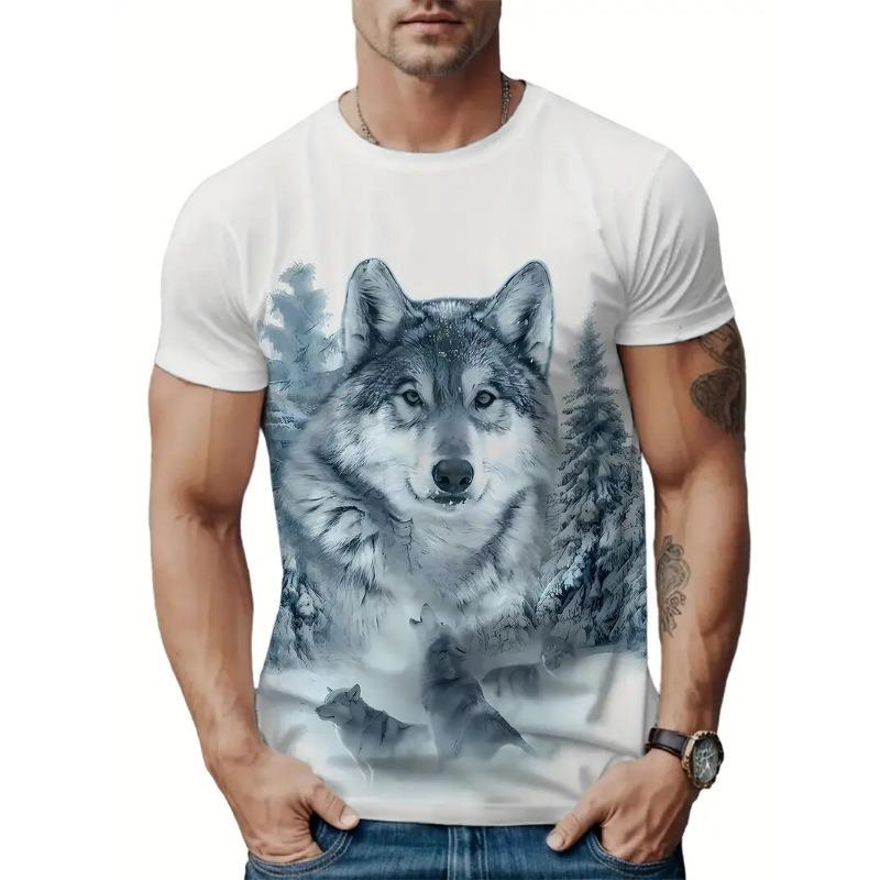 

Летняя мужская футболка с графическим принтом волка, мужская повседневная с коротким рукавом, оверсайз, одежда, футболки с круглым вырезом, уличная, модная, топы L