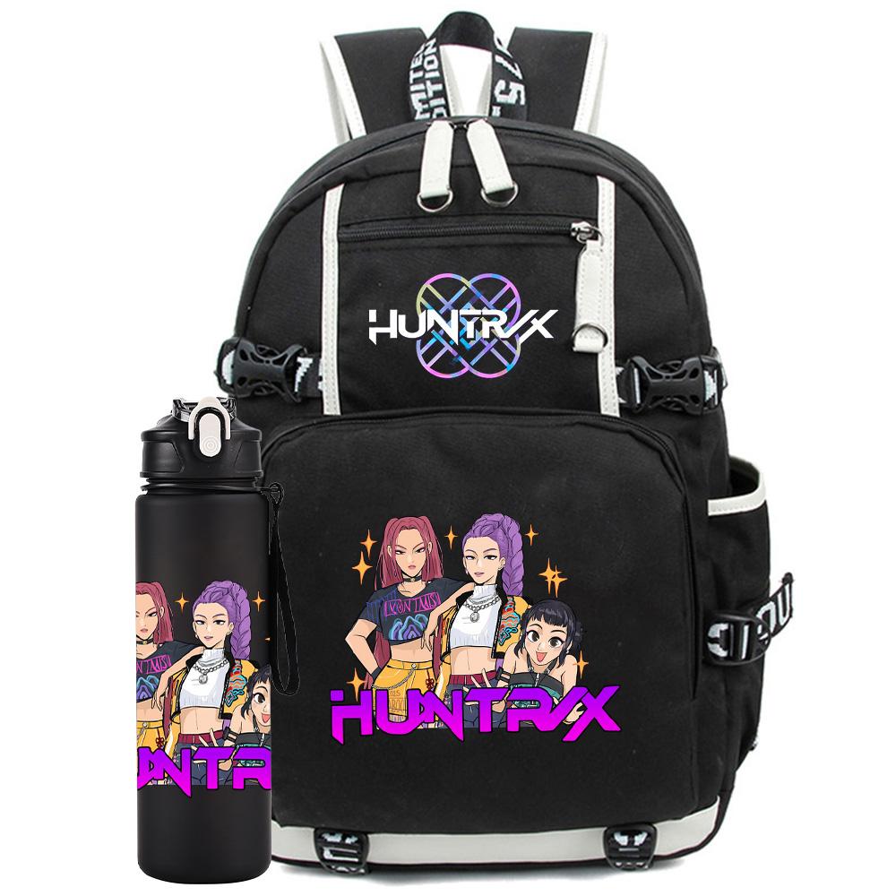 2Pcs/set Anime K-Pop Demon Hunters Printed Backpack with 750Ml Water Bottler for Teenager Student Girl Boy Large Capacity Waterproof Bookbag Gift