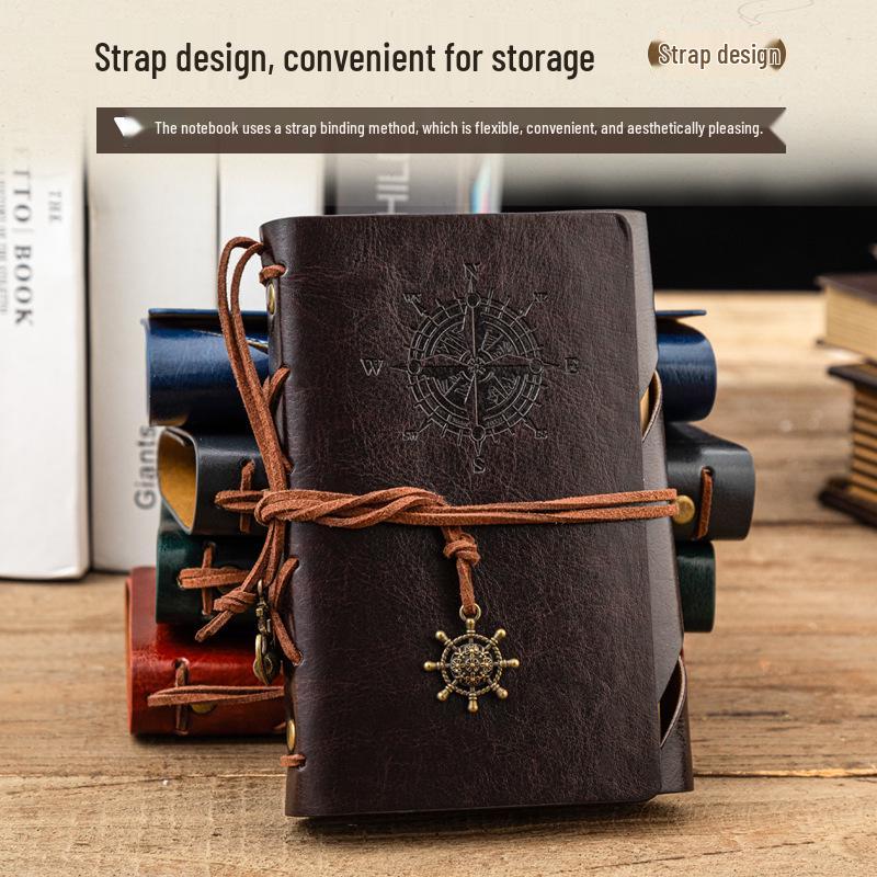 Retro A7 Cowhide Leather Loose-Leaf Planner with Creative Binding and Strap