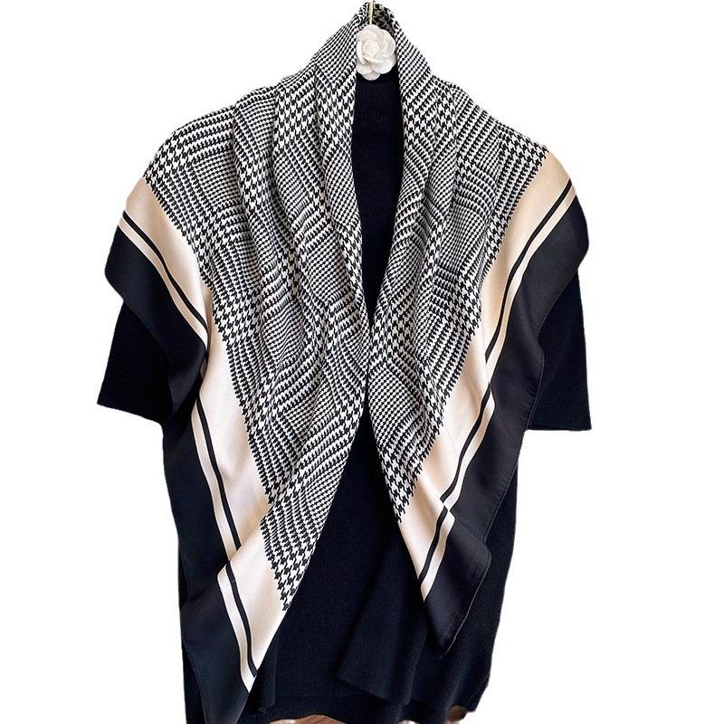 Korean Version of Houndstooth Fashion Big Square Scarf for Women Summer Sunscreen Shawl Scarf Decorative Scarf Long Gauze Scarf