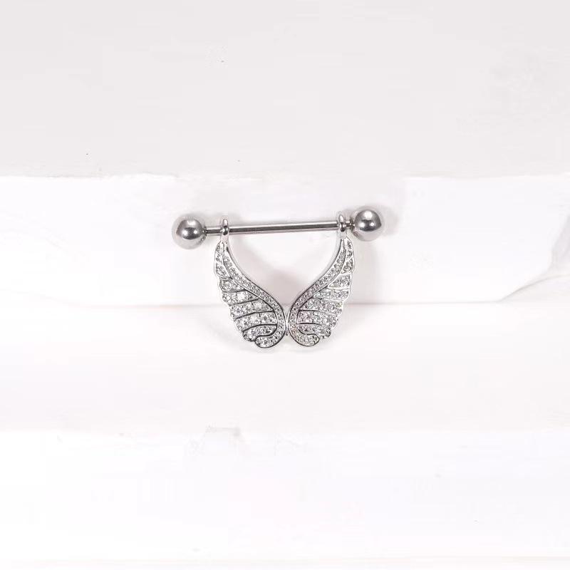 Stainless Steel Winged Zircon Nipple Ring Body Jewelry