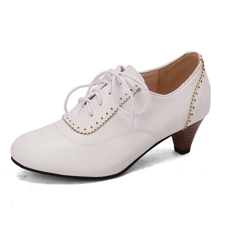 Fashion Pumps Spring and Autumn New Vintage Style Oxford Fashion Cross Lace Up High Heels Single Shoes Round Head Lefu Shoes High 32-48