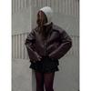 Normcore Retro Wine Red Loose Short Coat Leather Jacket