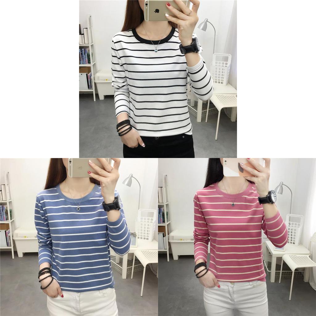 Cotton Striped Oversized Long Sleeve T Shirt For Women Autumn Casual Comfortable Wear