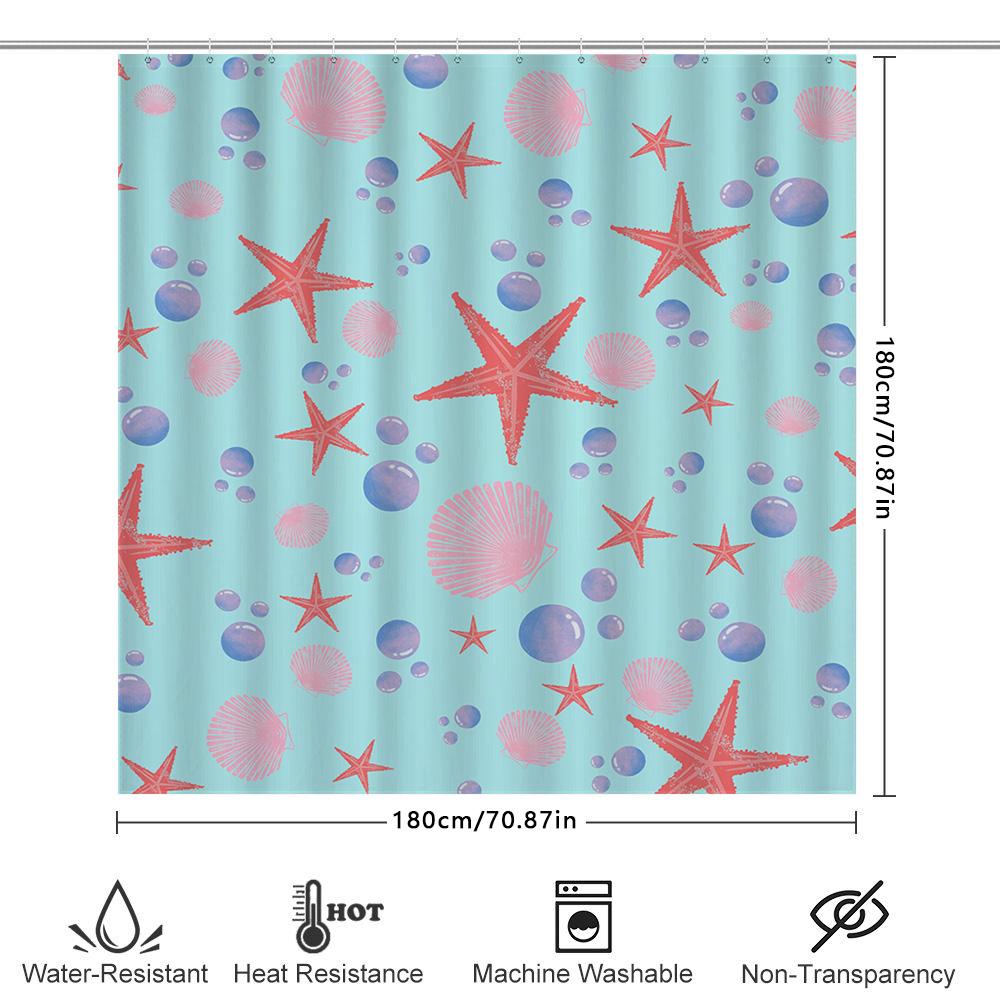 Pink Starfish Seashell Shower Curtain Set For Bathroom Decor Waterproof Fabric Available In Multiple Sizes On