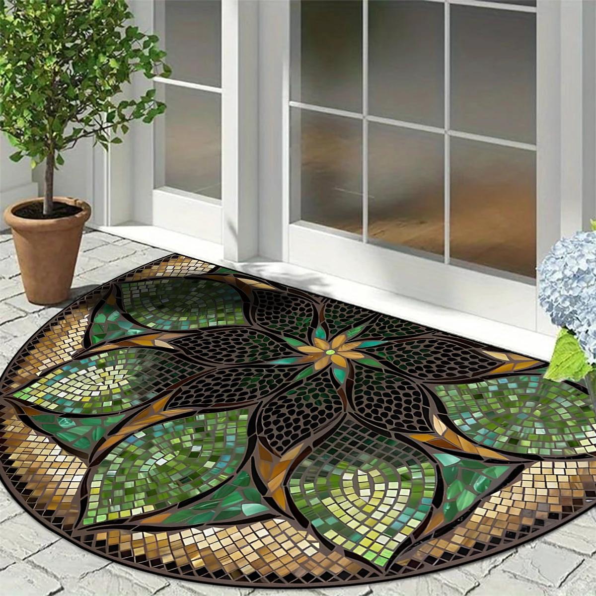 

Anti-slip Entrance Carpet Dirt-resistant Wear-resistant Semicircular Door Rug Imitation Marble Welcome Floor Mat 50x80cm