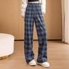 Women's Winter Plaid Patchwork Wide-Leg Pants