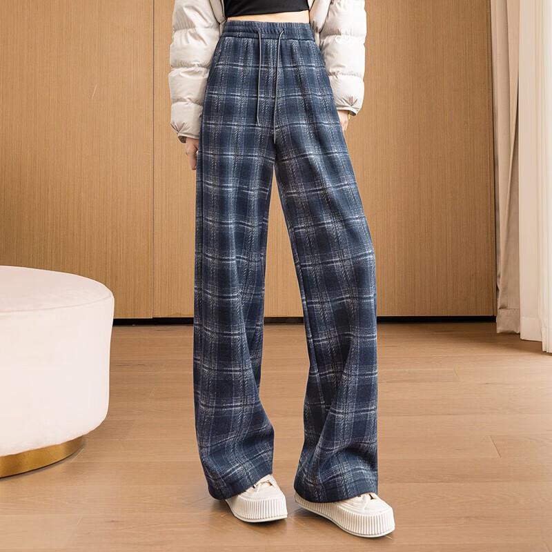 Women's Winter Plaid Patchwork Wide-Leg Pants