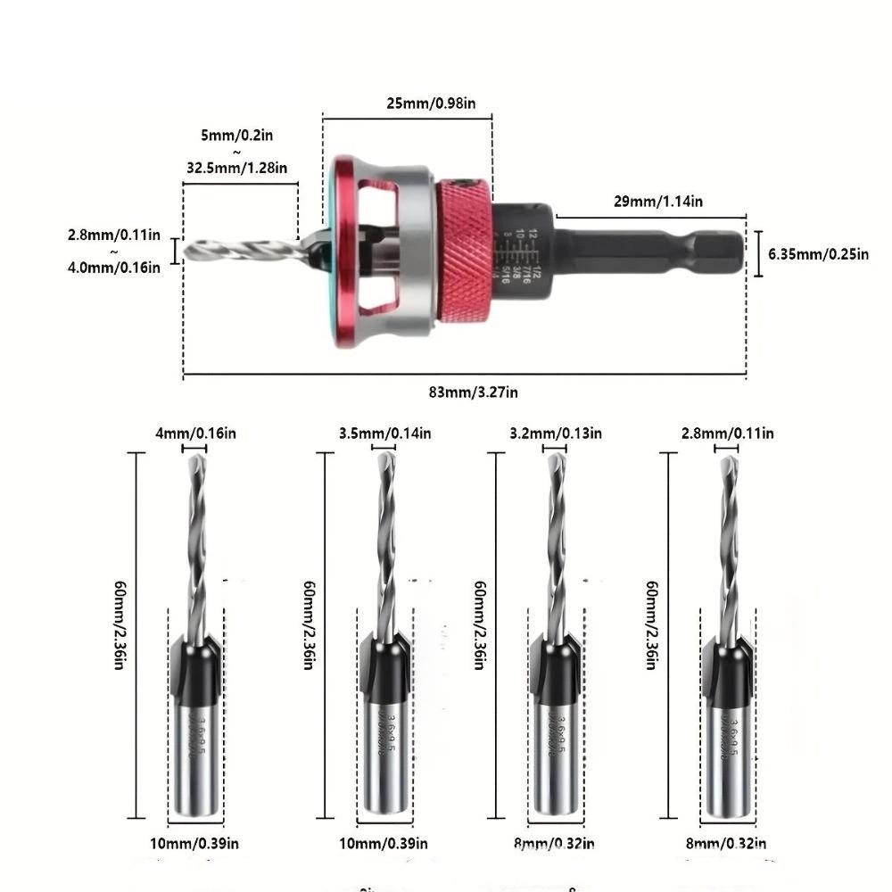 5pcs/box Smooth Drilling Countersink Drill Bit Two-Flute Drill Bit Hidden Screw Installation