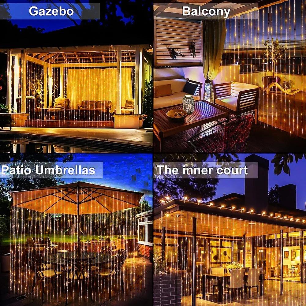 3M Solar Curtain Lights Fairy Garland String Lights 8 Modes Outdoor Waterproof Decorative Lights for Fairy Christmas House Garden