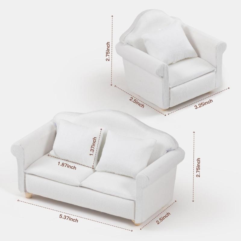 Realistic Fabric Sofa 3Pieces Couch Set For 1/12 Dollhouses Miniature Display Craft Project And Model Scene Decoration