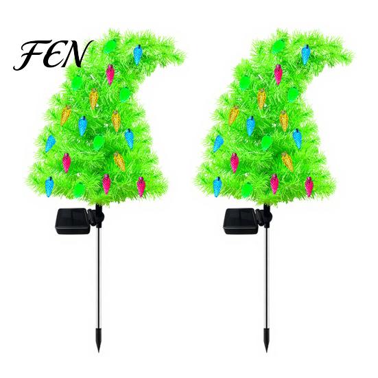 Outdoor Christmas Scene Decor Solar Tree Garden Stake Lights, IP65 Waterproof Crooked Lamp with Colorful Light for Yard Landscape Lighting Pathway