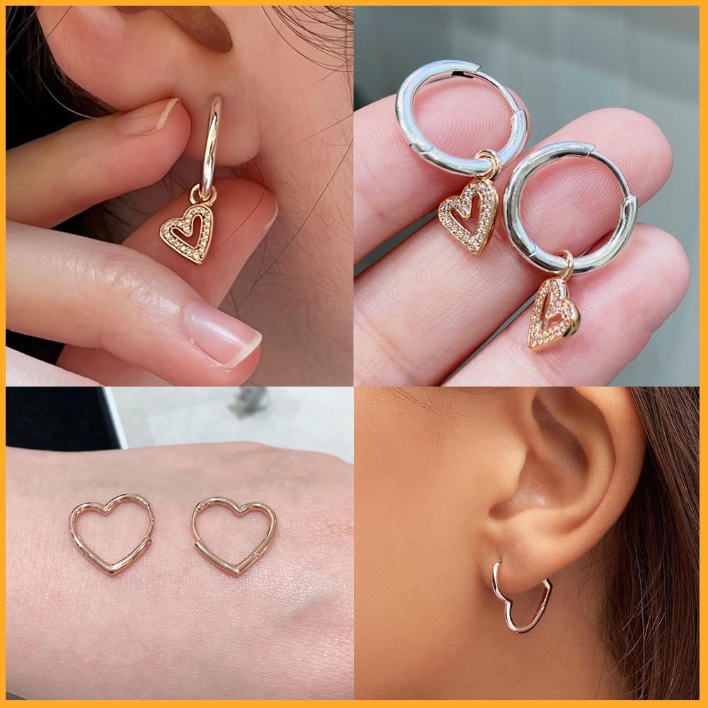 925 Silver Heart Hoop Earrings Sparkling Original Jewelry Gift for Women