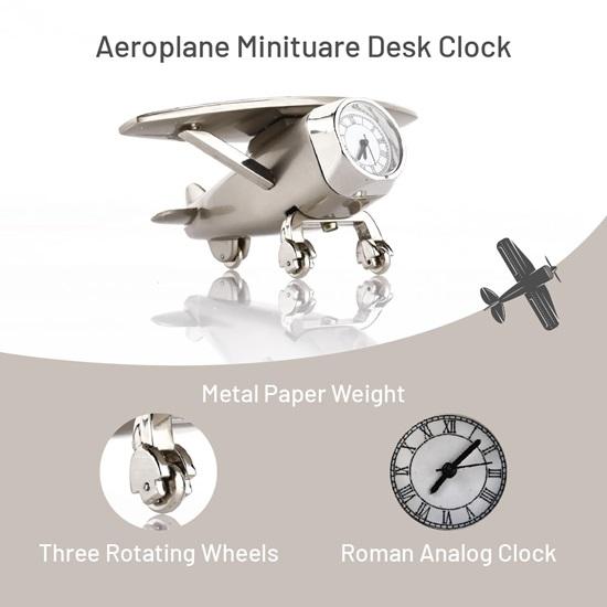 Aeroplane Miniature Stylish Analog Desk Clock Manual Adjustment, Easy Battery Replacement, Ideal for Students Kids Bedroom, Decor for Home, Office