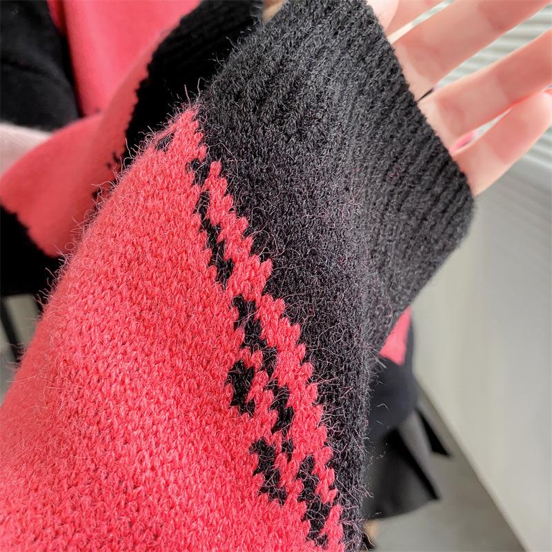 Pull Vintage surdimensionné à col rond Argyle pour femme, pull ample à manches longues, mode coréenne, automne