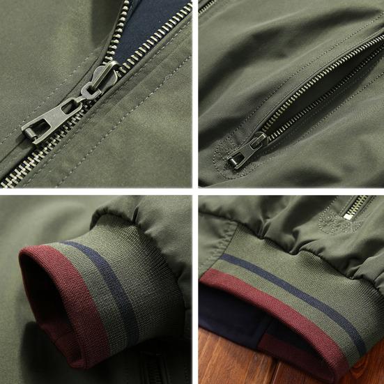 Men Jacket Elastic Cuffs Stand Collar Long Sleeve Patchwork Color Reversible Jacket Coat with Pockets Casual Outwear