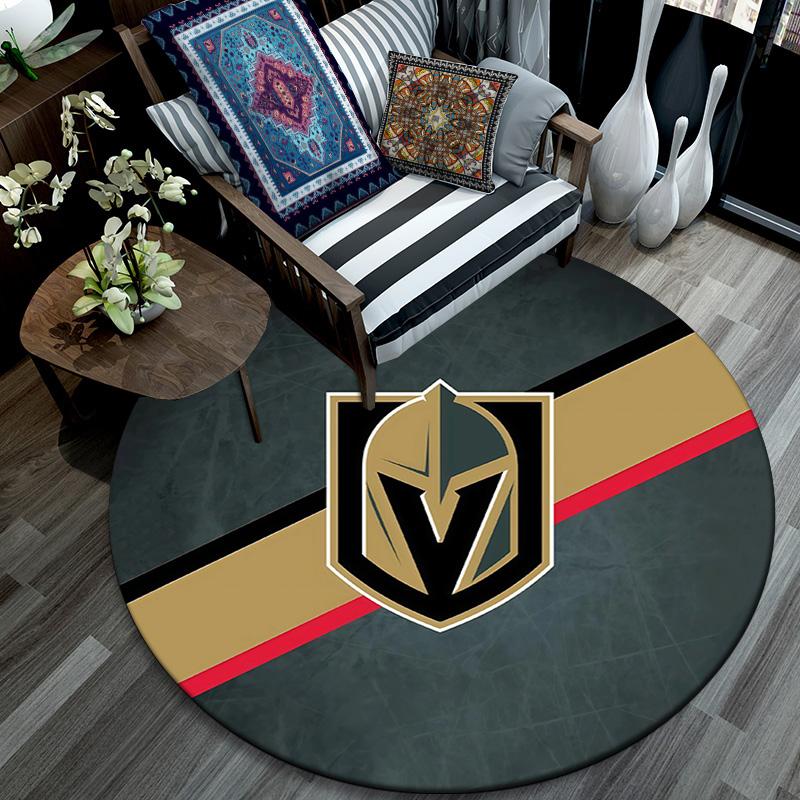 Vegas Golden Knights Runder Teppich, Teppich für Wohnzimmer Schlafzimmer Sofa Spielzimmer Dekor, Rutschfeste Bodenmatte