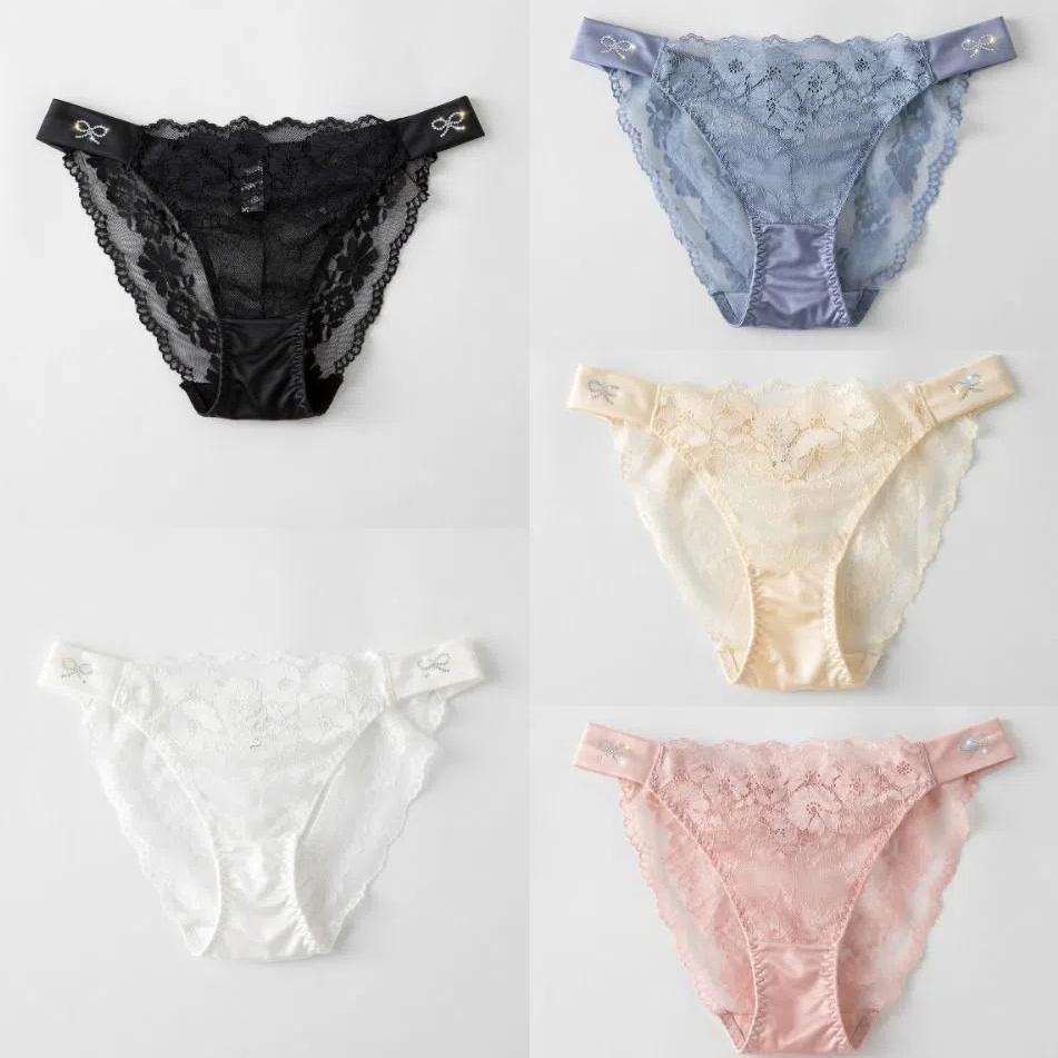 Transparent Floral Lace Panties Bow Women's Underpants Fashion Rhinestone Mesh Briefs  Girls