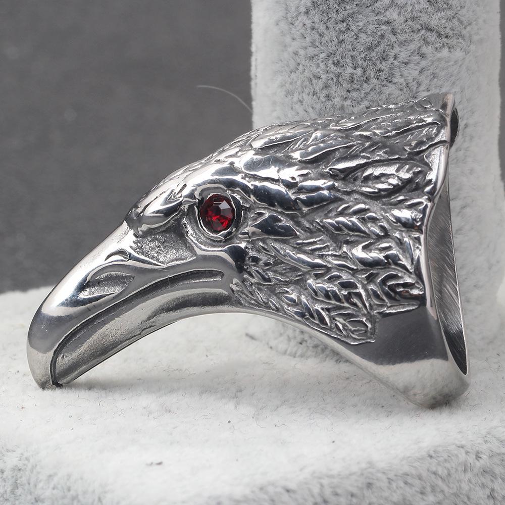 Europäisch-Amerikanischer Retro Punk Abgenutzter 51MM Edelstahl Zirkon Adlerkopf Ring für Männer