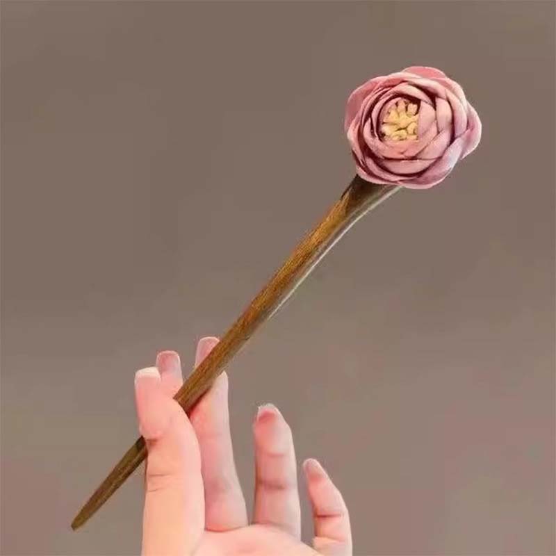 Chinesischer Stil Rosa Rosenblume Holz Haarstäbe Für Frauen Mädchen Vintage Hanfu Cheongsam Haarnadel Kopfschmuck Haaraccessoires
