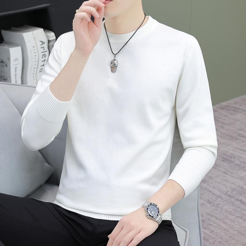 Men’s Solid Color Round Neck Pullover Sweater - Simple, Versatile Long Sleeve T-Shirt Style