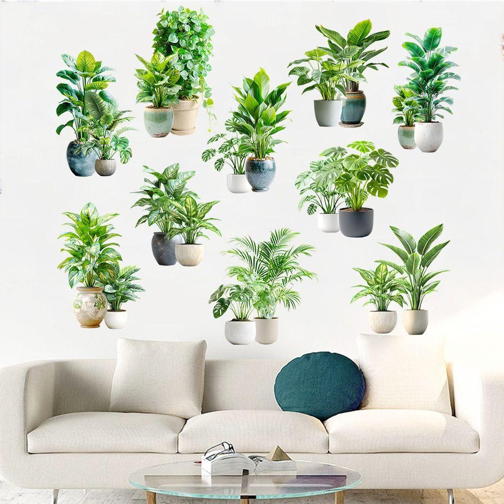 Green Palm Plant Wall Decals Large Size Wall Mural Creative Plant Bonsai Wall Stickers Living Room