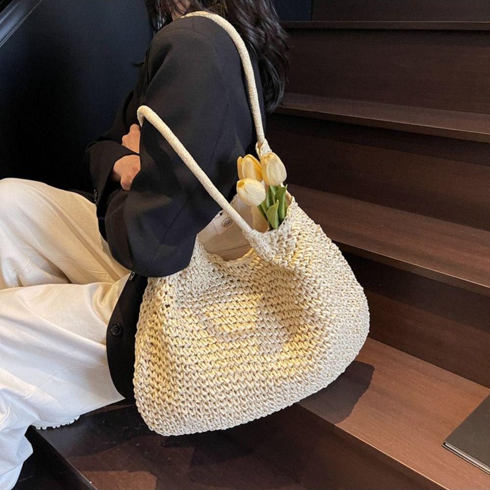 Böhmische gewebte Tragetasche Hohlmuster Sommer Strandtasche Modische Stroh-Umhängetasche Reise