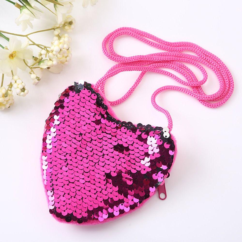 High Quality Mini Cute Kids Tote Bag Decorative Heart Shape Sequin Bag Princess Shiny Kids Funny Shoulder Bag