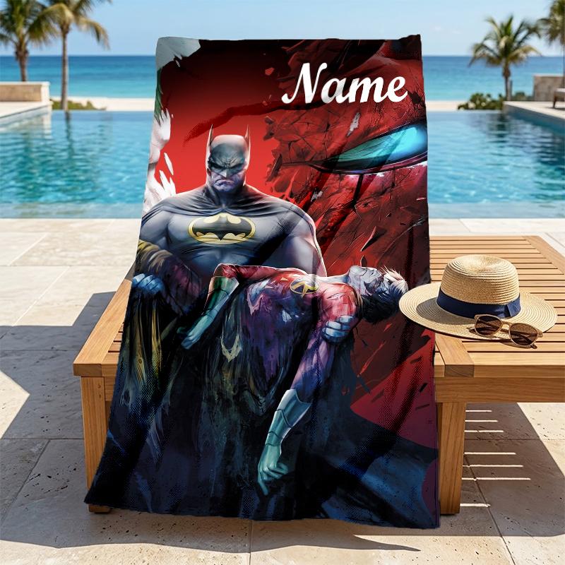 Custom Name Batman Cityscape Stylish Digital Printing Beach Towel Quick‑Drying Absorbent Blanket for Beach Pool Gym Travel
