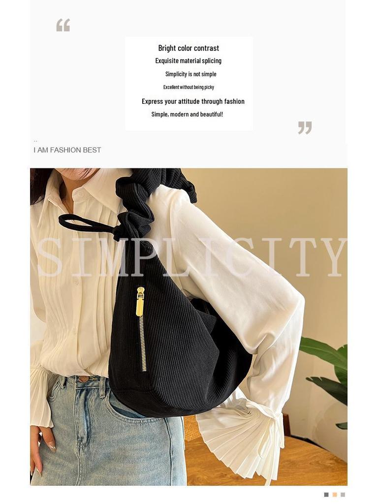 Trendige Cord Schultertasche mit Falten für Damen - Kollektion 2025