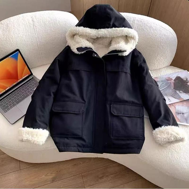 

Winter Lamb Wool Hooded Plus Velvet Jacket New Down Jacket Women s Workwear Cotton Jacket XL
