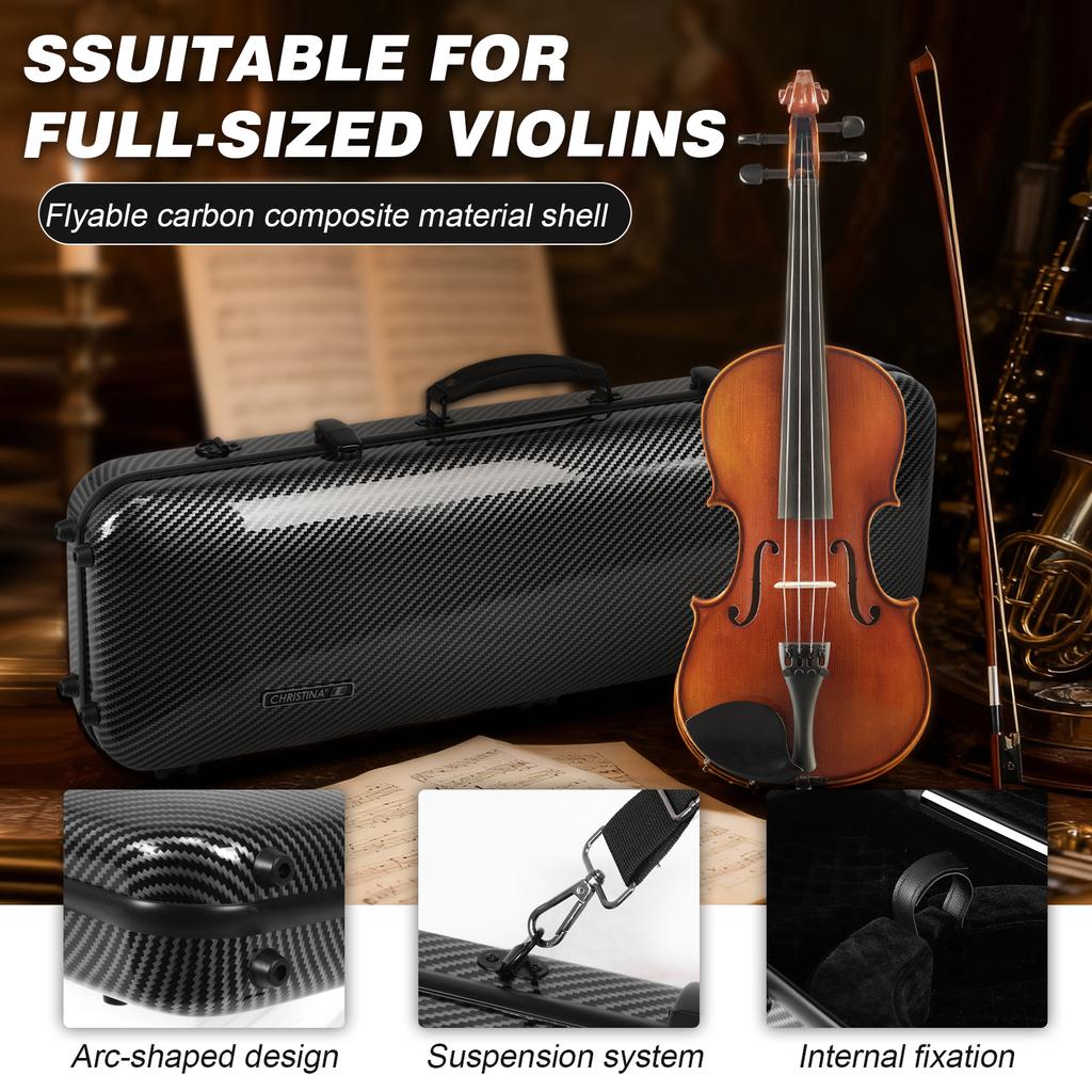Oblong Shape Violin Protection Box for 4/4 Size with Handle Professional Hard-Shell Violin Case Shoulder Straps for Outdoor Use