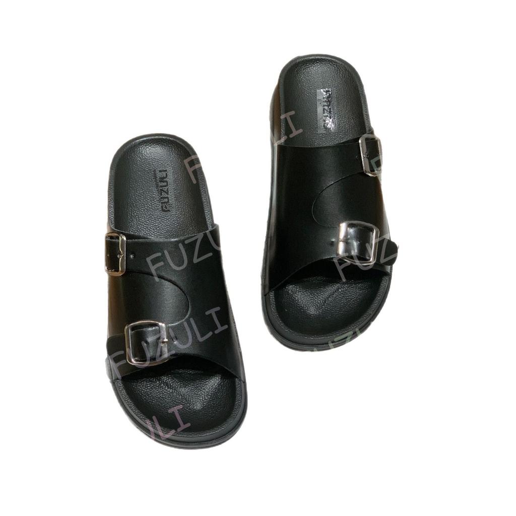 Summer One-word Slippers Women's Wear New Belt Buckle Fashionable Casual Sandals Thick-bottomed Comfortable Flat-bottomed Slippers