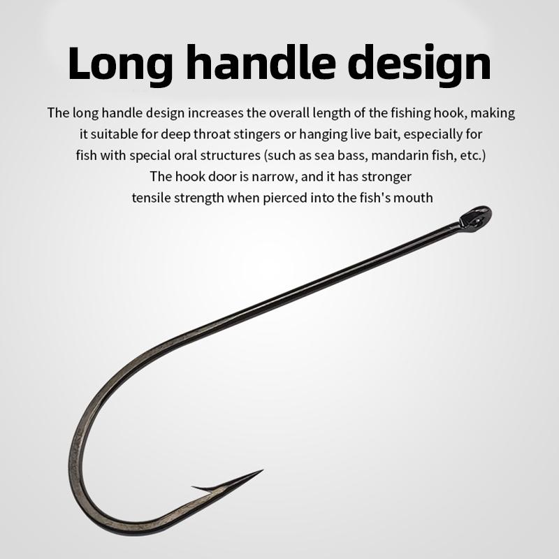 10Pcs Sets Long-Shank Knife Fish Hooks with Eyelets & Tube Rigging – Heavy Barb for Deep Sea/ Boat Fishing
