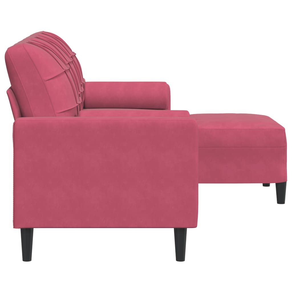 3 Seater Sofa with Ottoman in Burgundy 180 cm Velvet