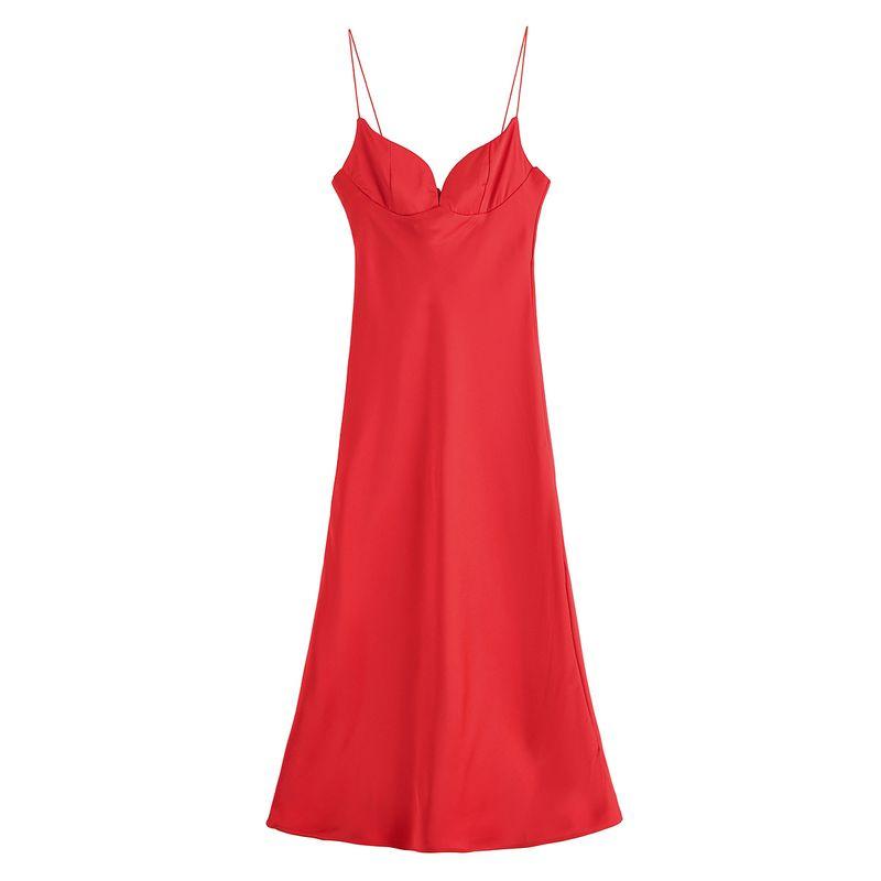 

Kaslead New Women clothes Western Style Fashion Holiday Style Silk Texture Long Dress 2968052 Red L