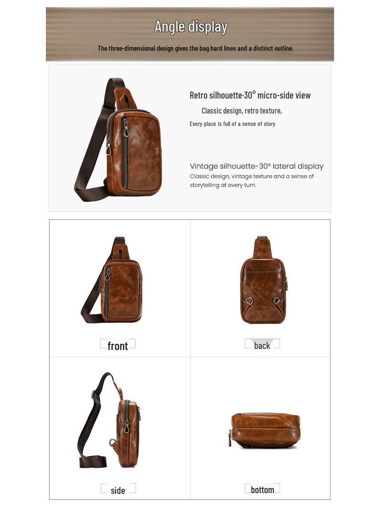 Men's Genuine Leather Retro Crossbody Chest Bag