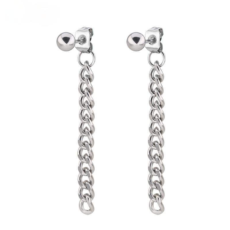 2Pcs Black Silver Small Steel Ball Stud Earrings Titanium Steel Chain Stud Earrings