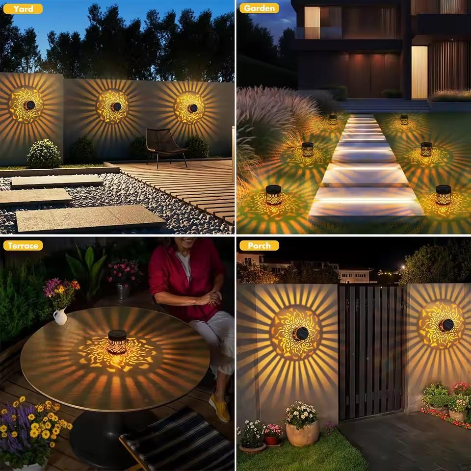 Outdoor Solar Powered Wall Light with Mandala Design Projection for Garden Yard Patio Decoration Solar Decor Light 2 Install way