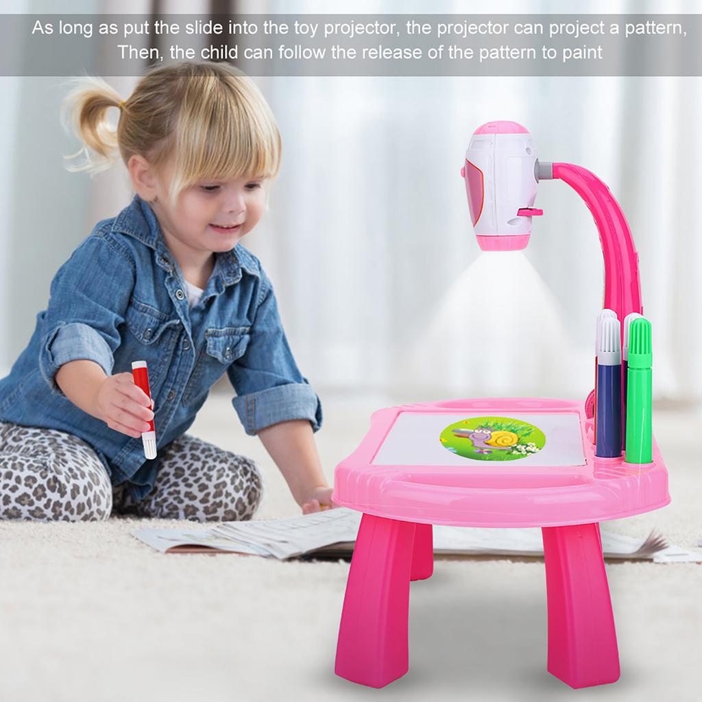 Educational Drawing Toys Set Painting Toy Projector Desk Tablet Learning Toy Tool Gift (Pink)