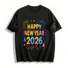 Happy New Year 2026 Gradient Firework Print Casual Loose Top Pure Cotton T-shirt